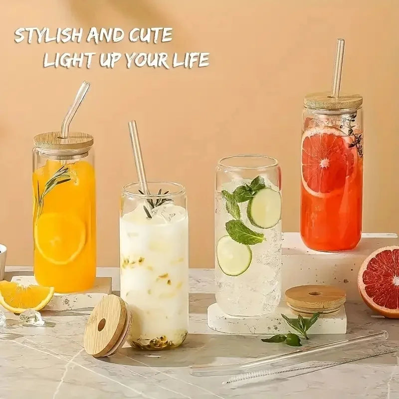 Can-Shaped Glass Cups with Lids & Straws