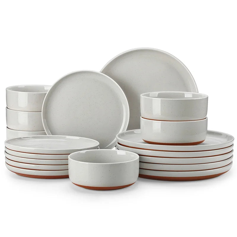 Grey Porcelain Dinnerware Set with Plates and Bowls