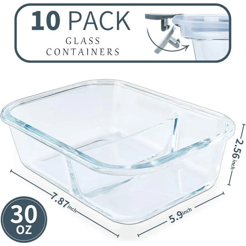 10-Pack Glass Meal Prep Containers