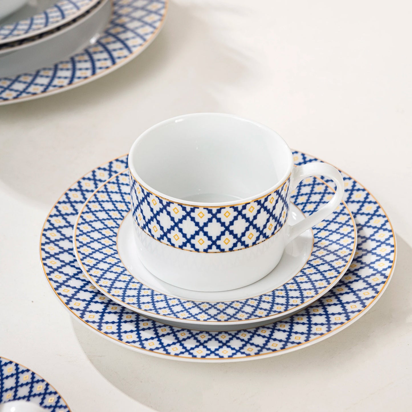 Porcelain Blue & Gold Dinnerware Set