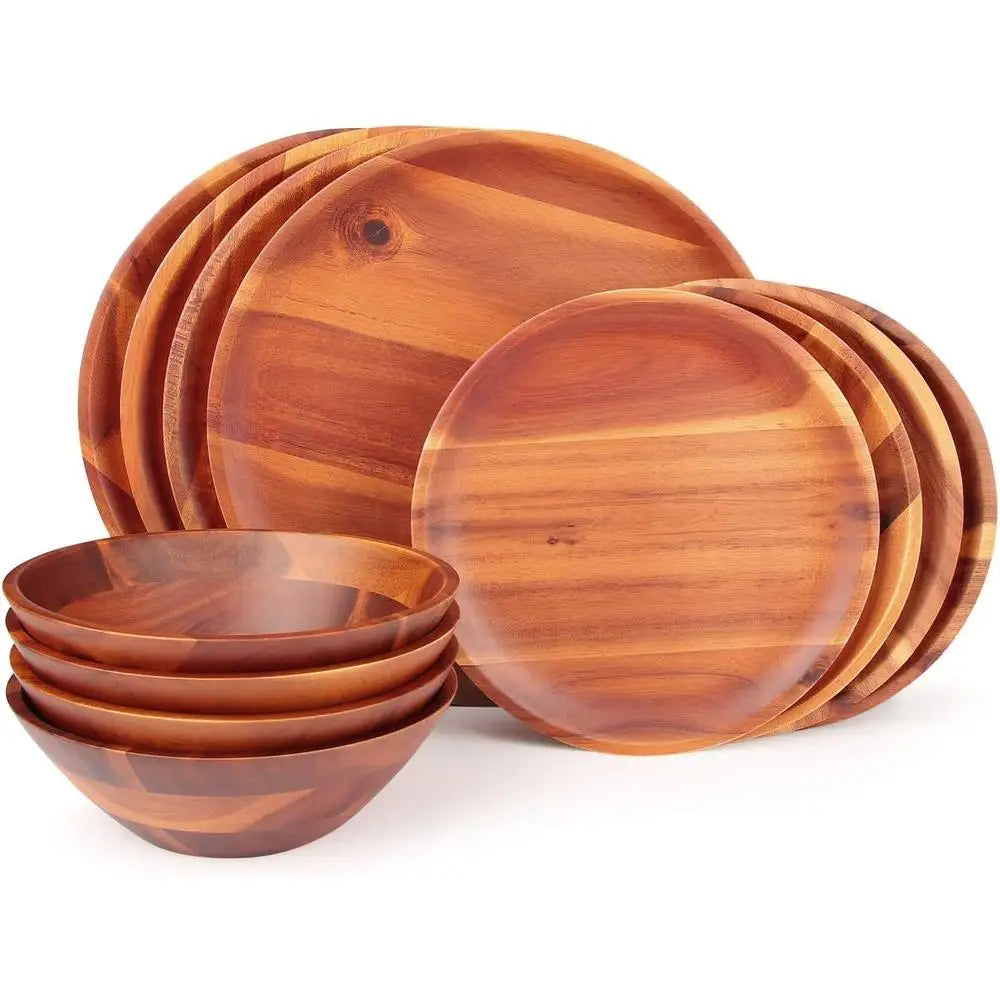 12-Piece Acacia Wood Dinnerware Set
