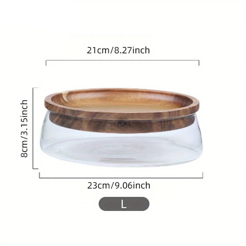 Glass Food Storage Jar with Wooden Tray & Lid
