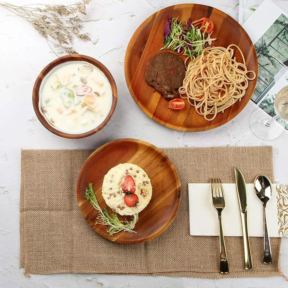 12-Piece Acacia Wood Dinnerware Set