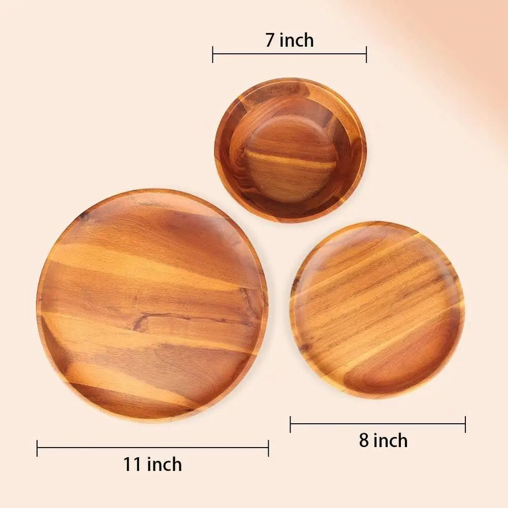 12-Piece Acacia Wood Dinnerware Set