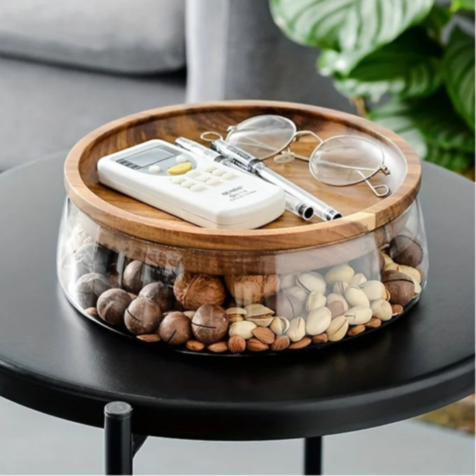 Glass Food Storage Jar with Wooden Tray & Lid