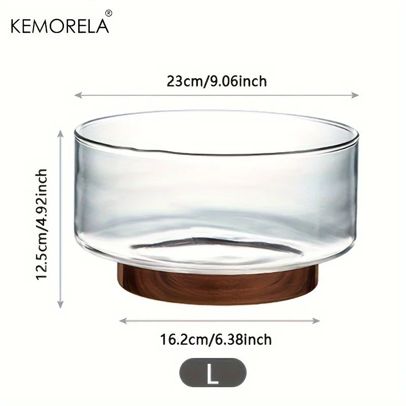 Glass Fruit & Salad Bowl with Wooden Base