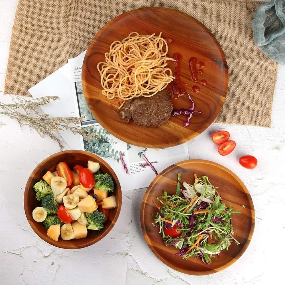 12-Piece Acacia Wood Dinnerware Set
