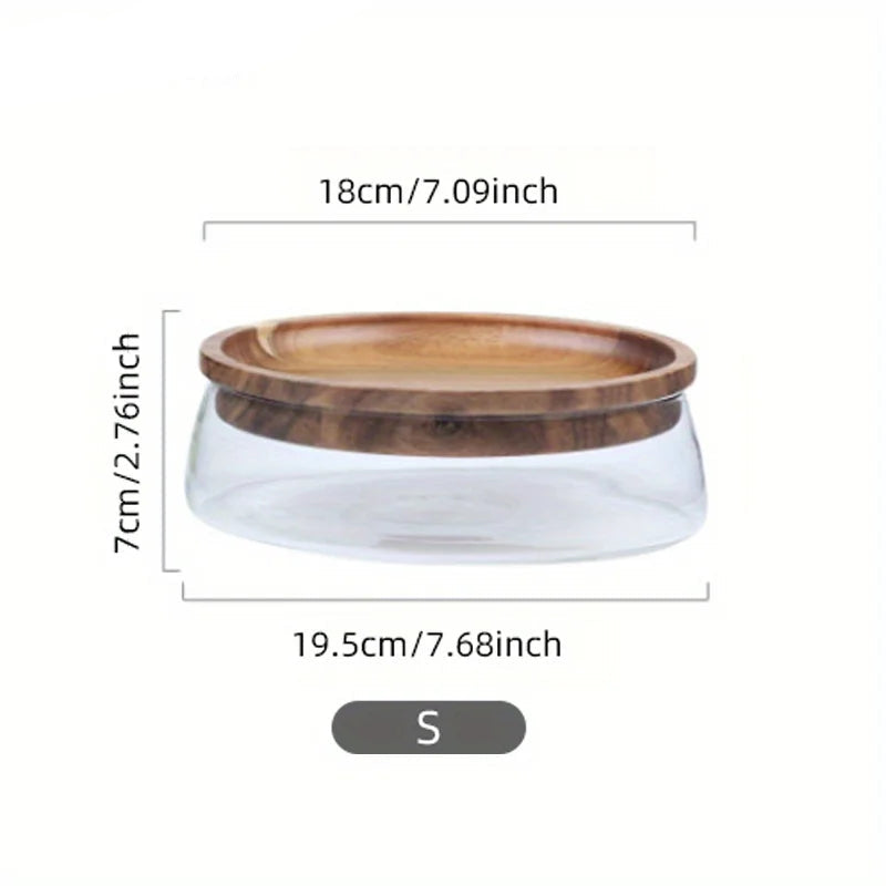 Glass Food Storage Jar with Wooden Tray & Lid