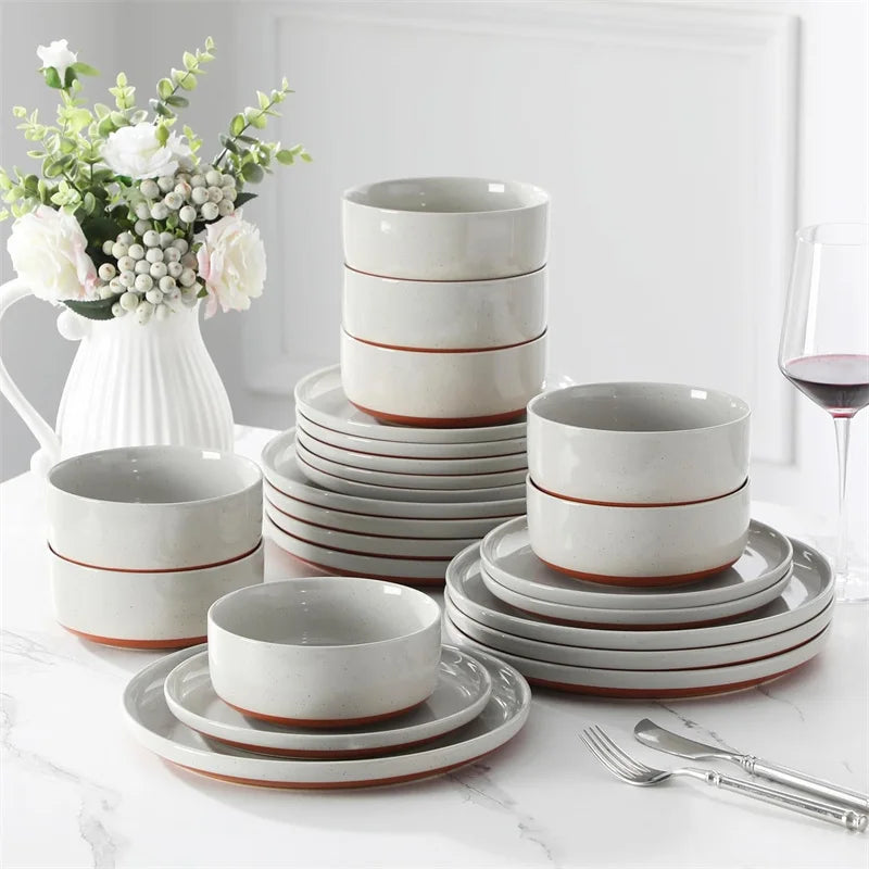 Grey Porcelain Dinnerware Set with Plates and Bowls
