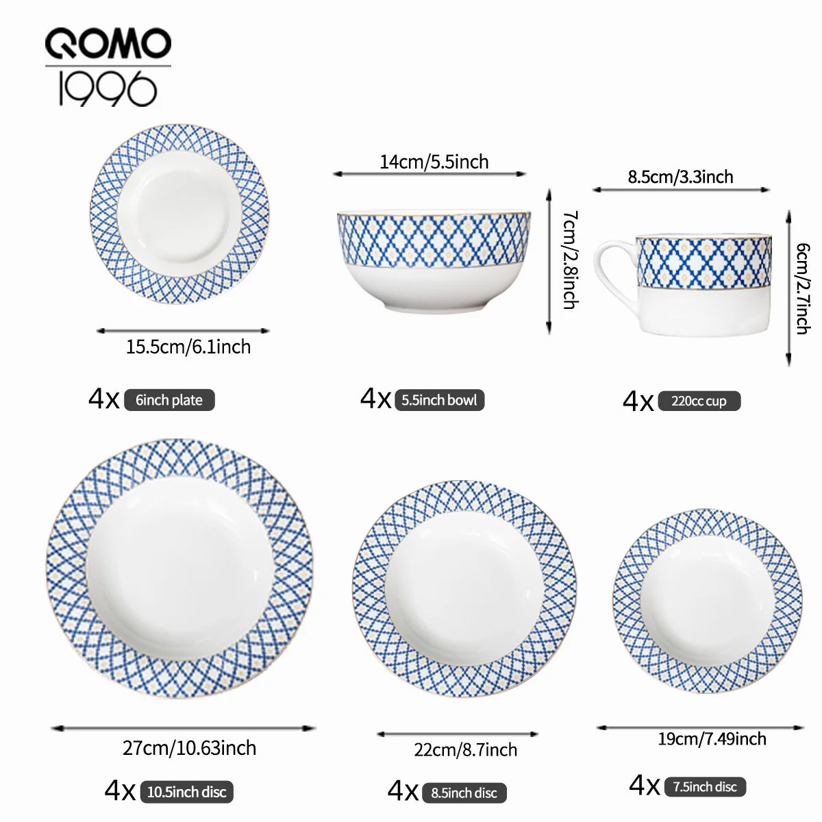 Porcelain Blue & Gold Dinnerware Set