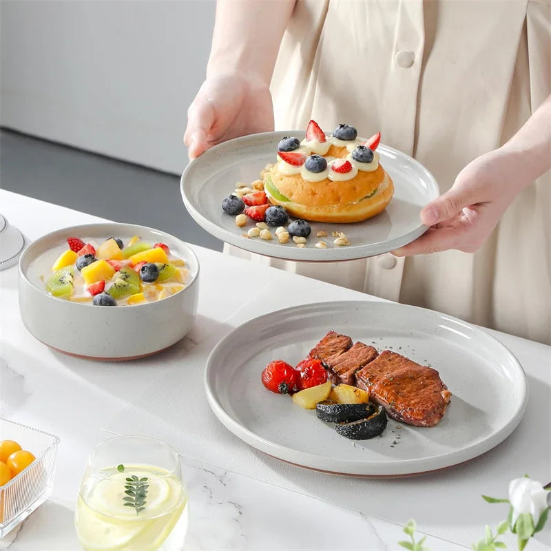 Grey Porcelain Dinnerware Set with Plates and Bowls