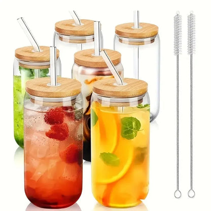 Can-Shaped Glass Cups with Lids & Straws