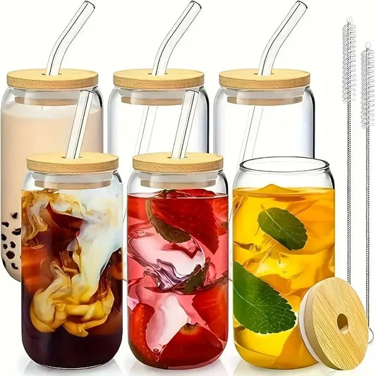 Can-Shaped Glass Cups with Lids & Straws