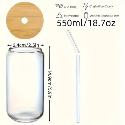 Can-Shaped Glass Cups with Lids & Straws
