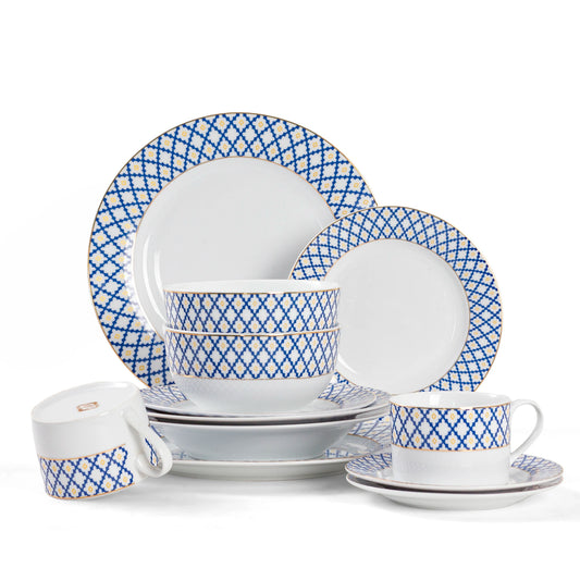 Porcelain Blue & Gold Dinnerware Set