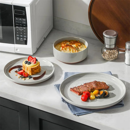 Grey Porcelain Dinnerware Set with Plates and Bowls