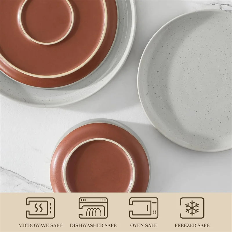 Grey Porcelain Dinnerware Set with Plates and Bowls