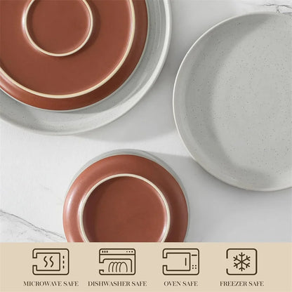 Grey Porcelain Dinnerware Set with Plates and Bowls