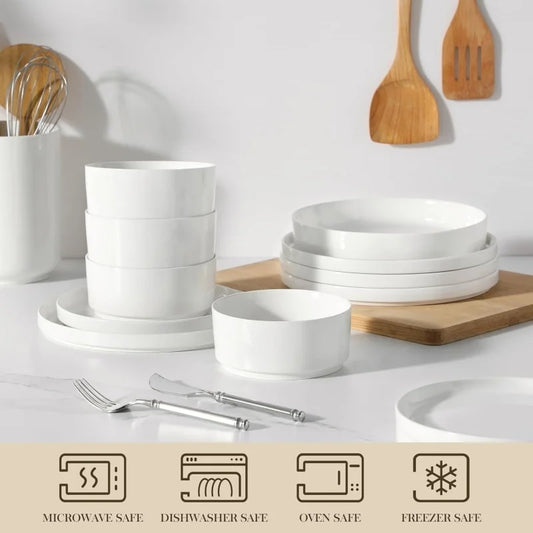 LEAH 24-Piece White Ceramic Dinnerware Set
