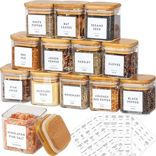 Square Glass Spice Jars with Bamboo Lids