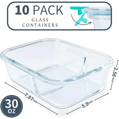 10-Pack Glass Meal Prep Containers