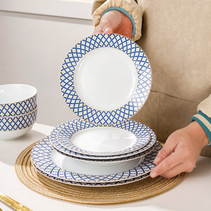 Porcelain Blue & Gold Dinnerware Set