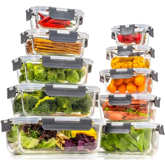 20-Piece Glass Food Storage Containers Set with Airtight Lids
