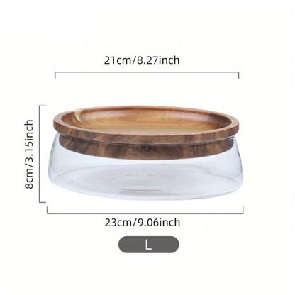 Glass Food Storage Jar with Wooden Tray & Lid