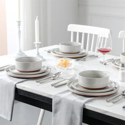 Grey Porcelain Dinnerware Set with Plates and Bowls