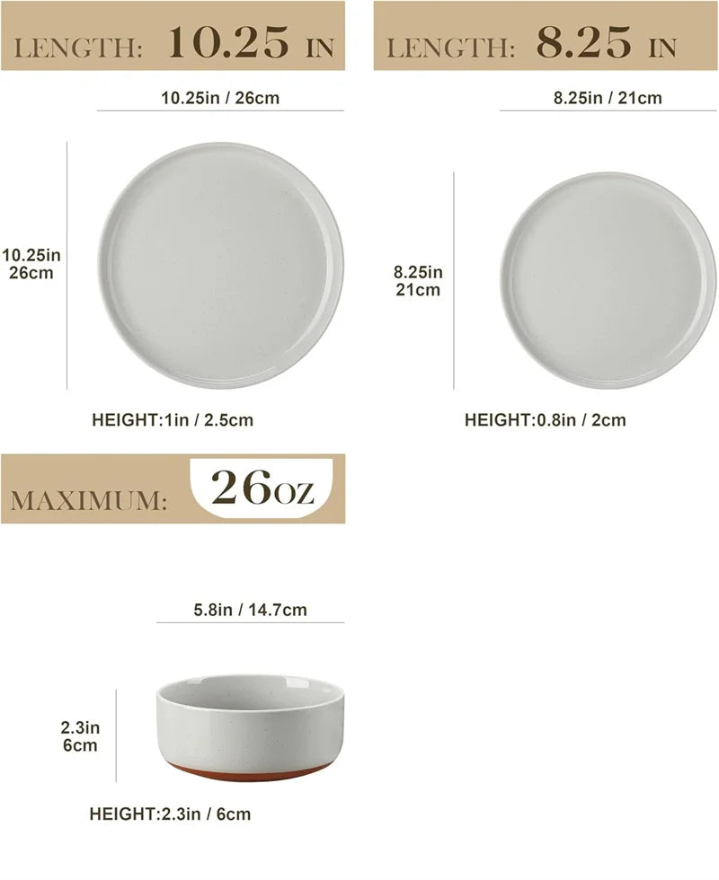 Grey Porcelain Dinnerware Set with Plates and Bowls