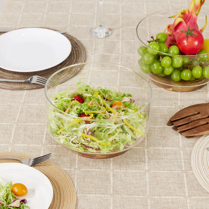 Glass Fruit & Salad Bowl with Wooden Base