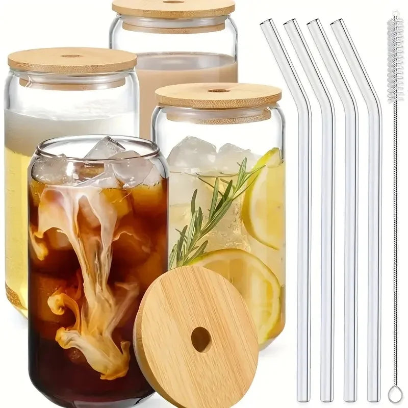 Can-Shaped Glass Cups with Lids & Straws
