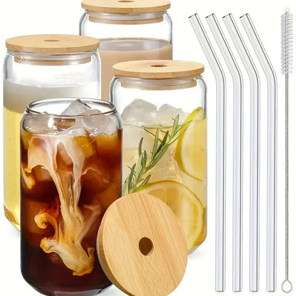 Can-Shaped Glass Cups with Lids & Straws