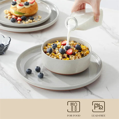 Grey Porcelain Dinnerware Set with Plates and Bowls