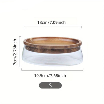 Glass Food Storage Jar with Wooden Tray & Lid