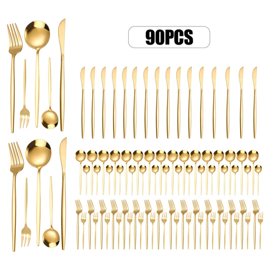 90 Pieces - Elegant Stainless Steel Cutlery