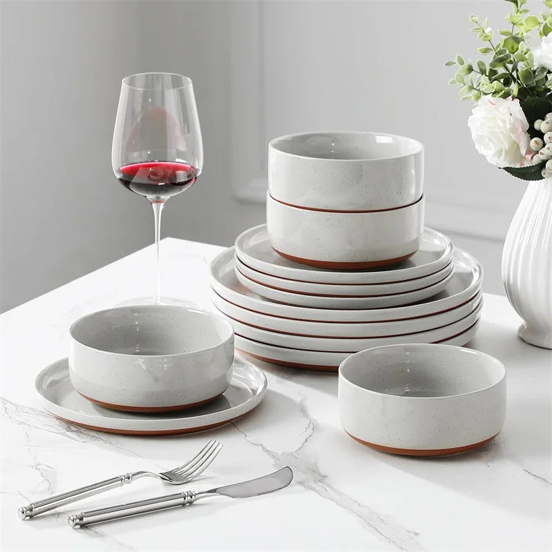 Grey Porcelain Dinnerware Set with Plates and Bowls