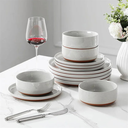 Grey Porcelain Dinnerware Set with Plates and Bowls