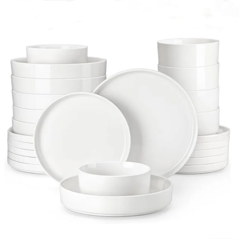 LEAH 24-Piece White Ceramic Dinnerware Set