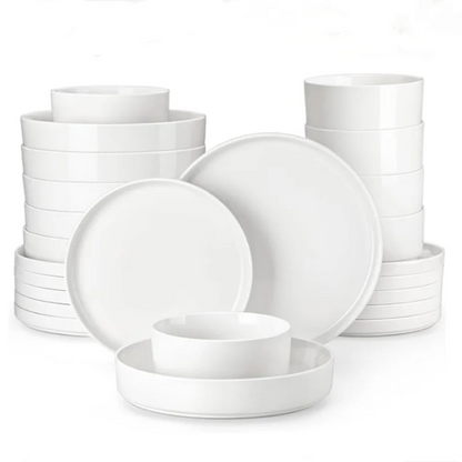 LEAH 24-Piece White Ceramic Dinnerware Set