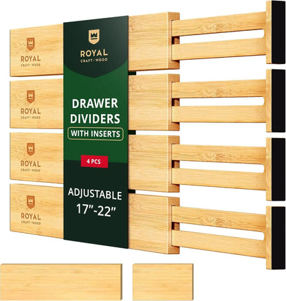 Adjustable Bamboo Drawer Dividers (4-Pack)