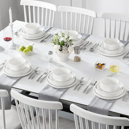 LEAH 24-Piece White Ceramic Dinnerware Set