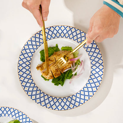 Porcelain Blue & Gold Dinnerware Set